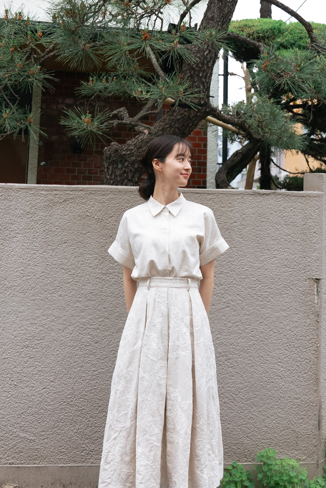 《藁の山にダイブ！》フロントタックハイウエストスカート-Ivory