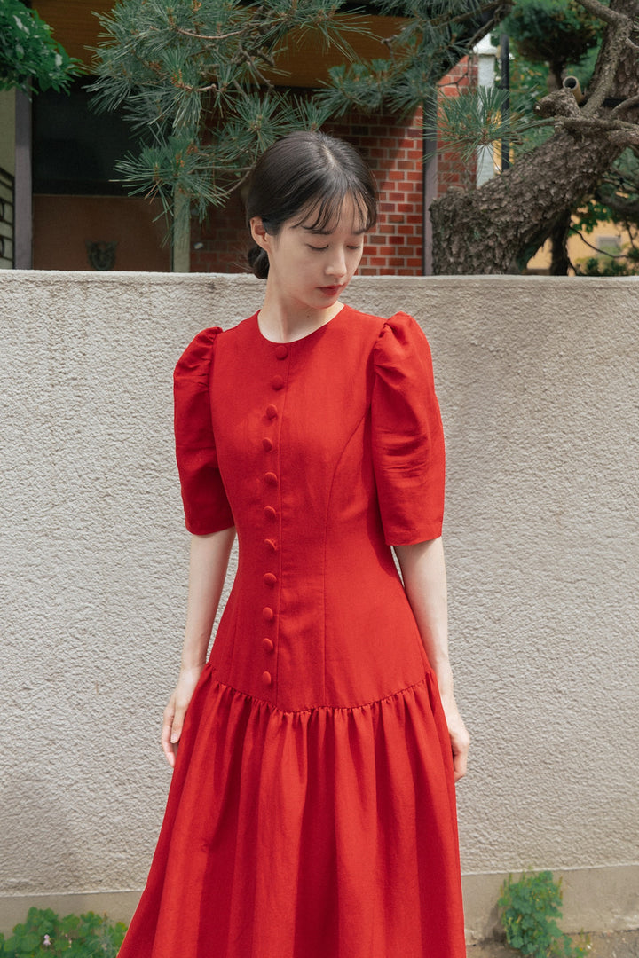 《お耳が長い動物って？》ハイウエストデザインドレス-Navy