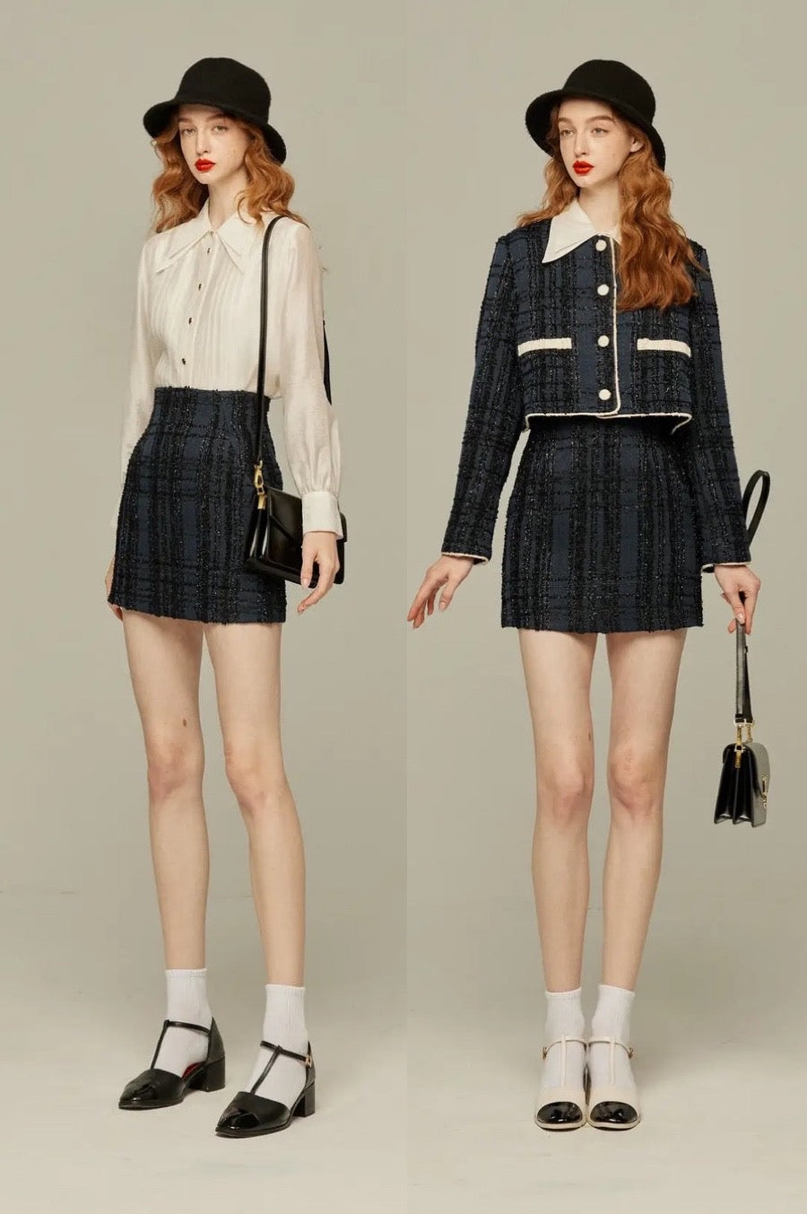 《予約したのはファーストクラス》ハイウエストショートラメスカート-Navy