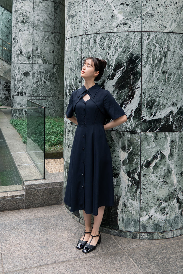 《魔法を一振りして》クラシカルシャツドレス-Navy