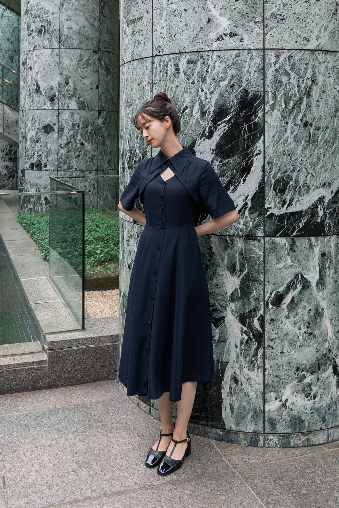 《魔法を一振りして》クラシカルシャツドレス-Navy
