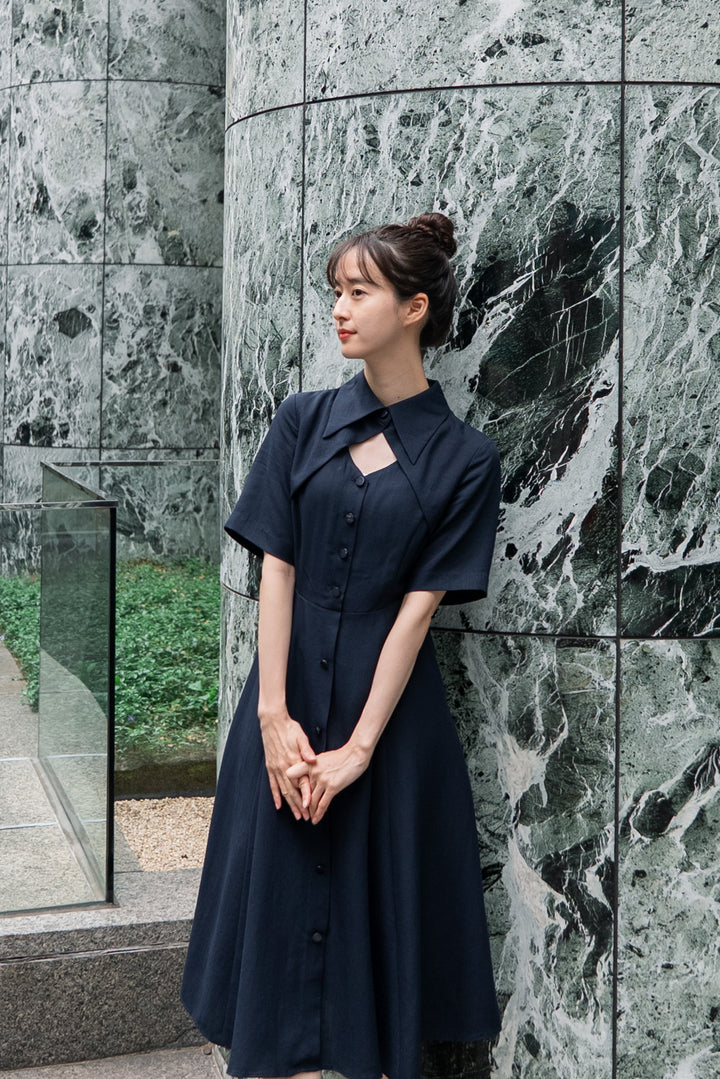《魔法を一振りして》クラシカルシャツドレス-Navy
