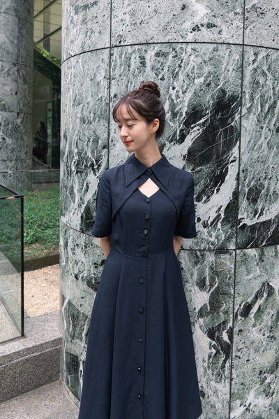 《魔法を一振りして》クラシカルシャツドレス-Navy