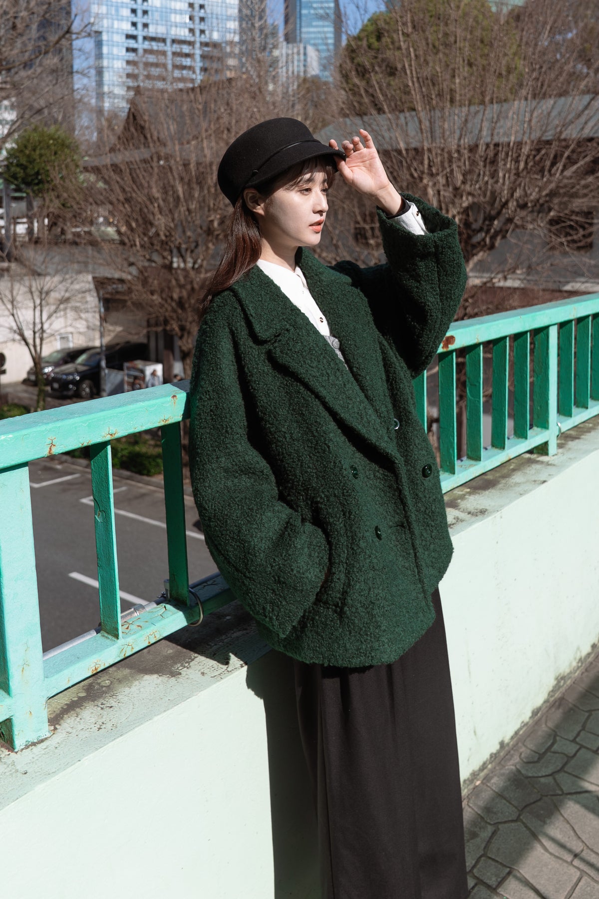 [Dessert please] Double-breasted jacket-Green 着用例 164cm
      アウターM着用