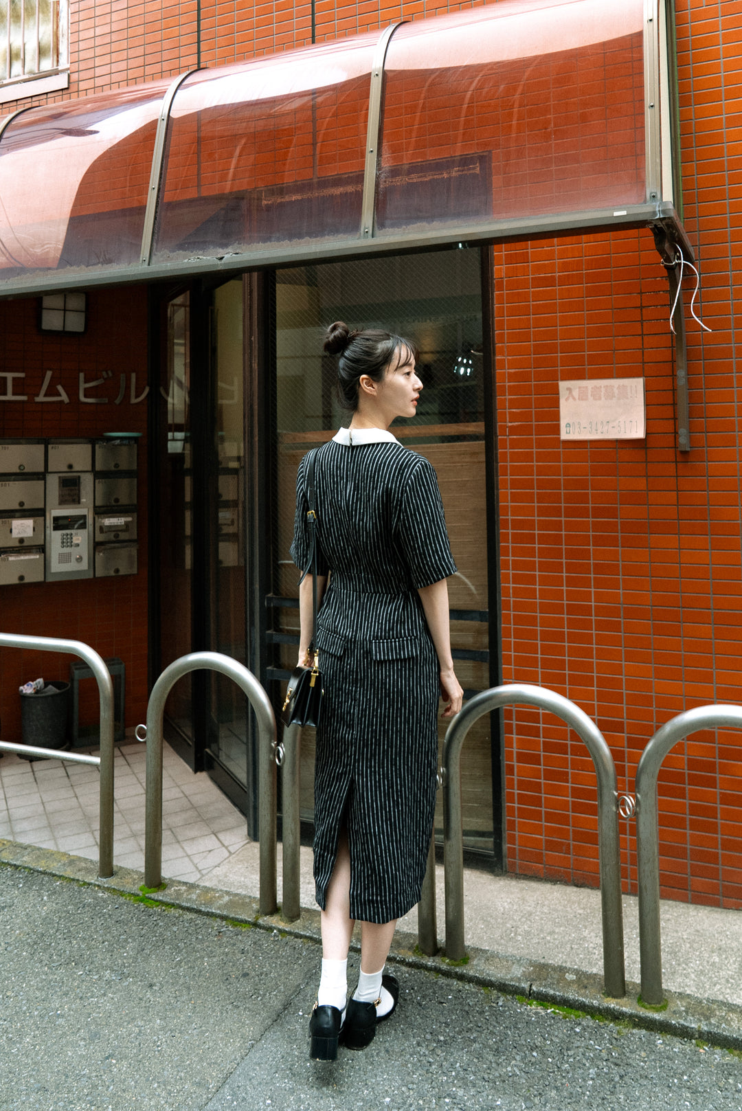 《ジェシカの陰謀》ダブルブレストストライプパターンドレス-White Stripe