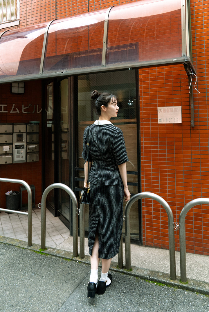 《ジェシカの陰謀》ダブルブレストストライプパターンドレス-White Stripe