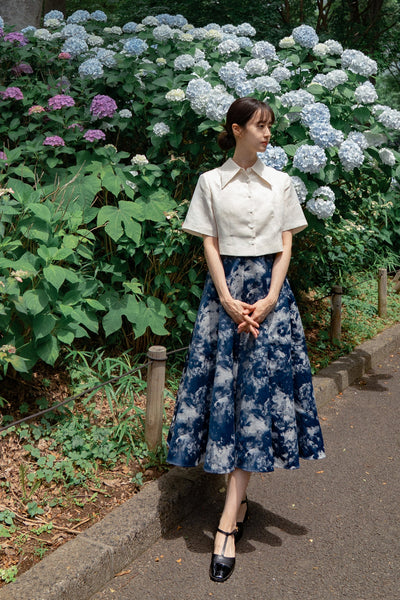 《まずは目隠しをしよう》シノワズリジャガードハイウエストスカート-Navy