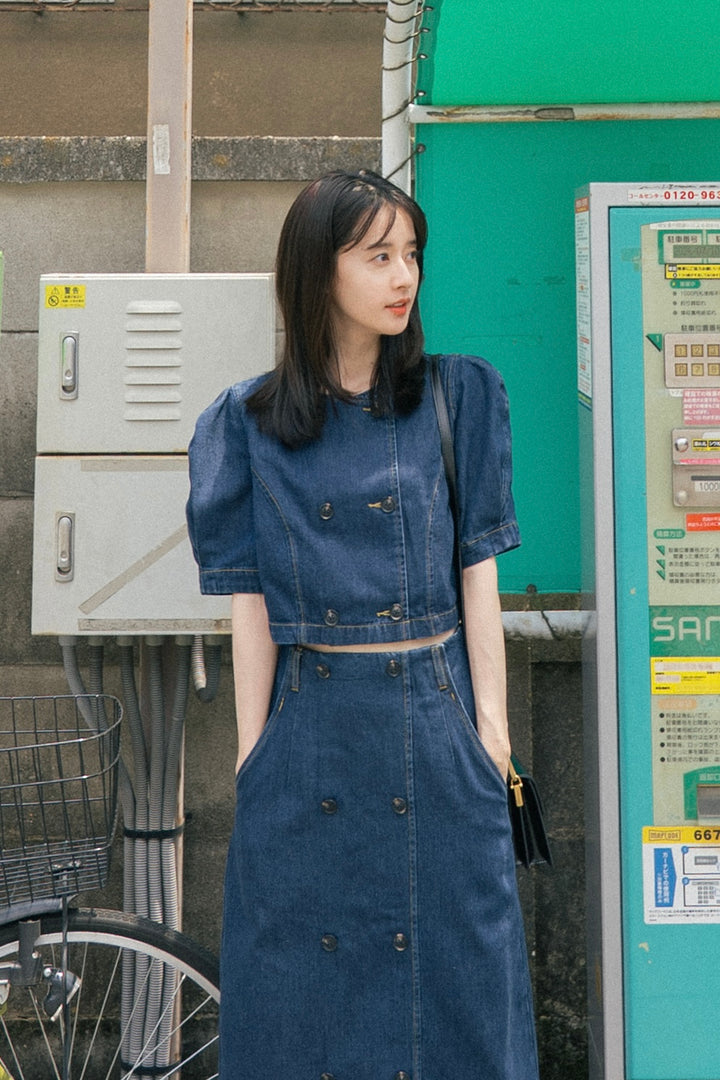 TNEWTIES《개9마리 정리하고 산책중》 데님 탑스-Navy