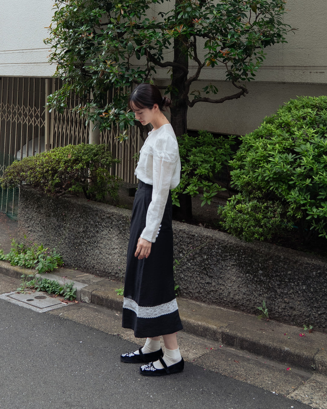 《実はこれ、宝の地図だった》ストレートシルエットハイウエストスカート-Black