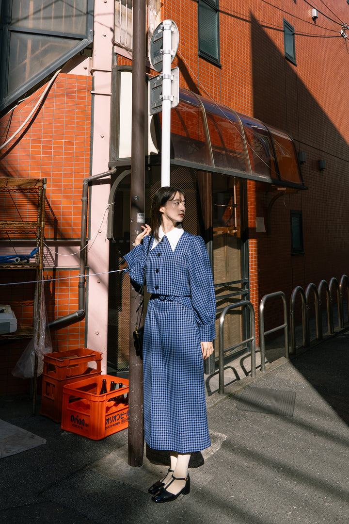 《缶切りが行方不明》ハイウエストチェックスカート-Blue