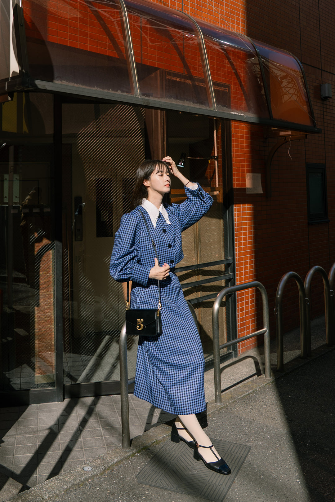 《缶切りが行方不明》ハイウエストチェックスカート-Blue