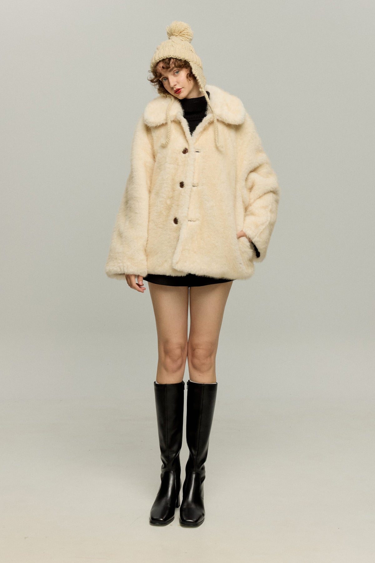 《You’ve Got Flour on Your Face》Reversible Shearling-Style Jacket – Brown