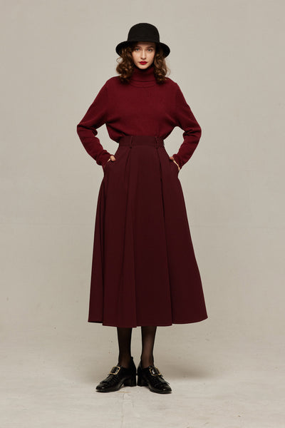 "Toy Train" High Waist Box Pleated Long Skirt