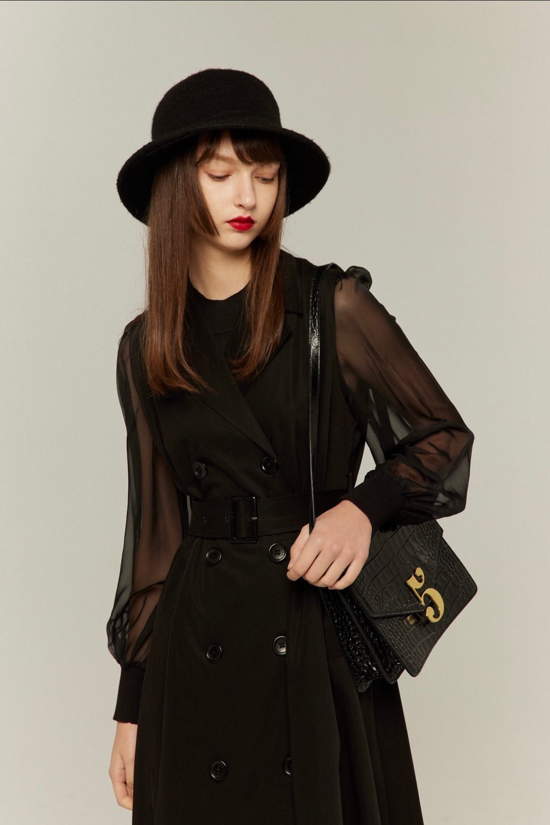 《特別な前菜》シースルースリーブニットトップ-Black