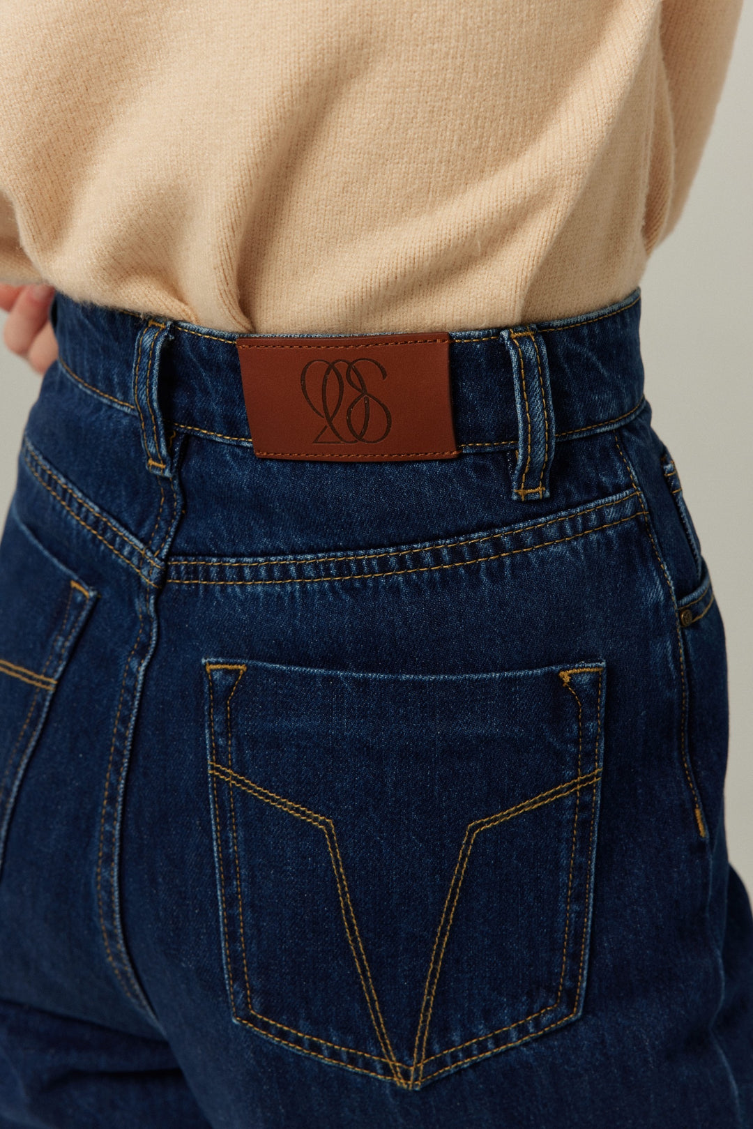 《隕石が落ちてくる》ハイウエストストレートデニムパンツ-Navy