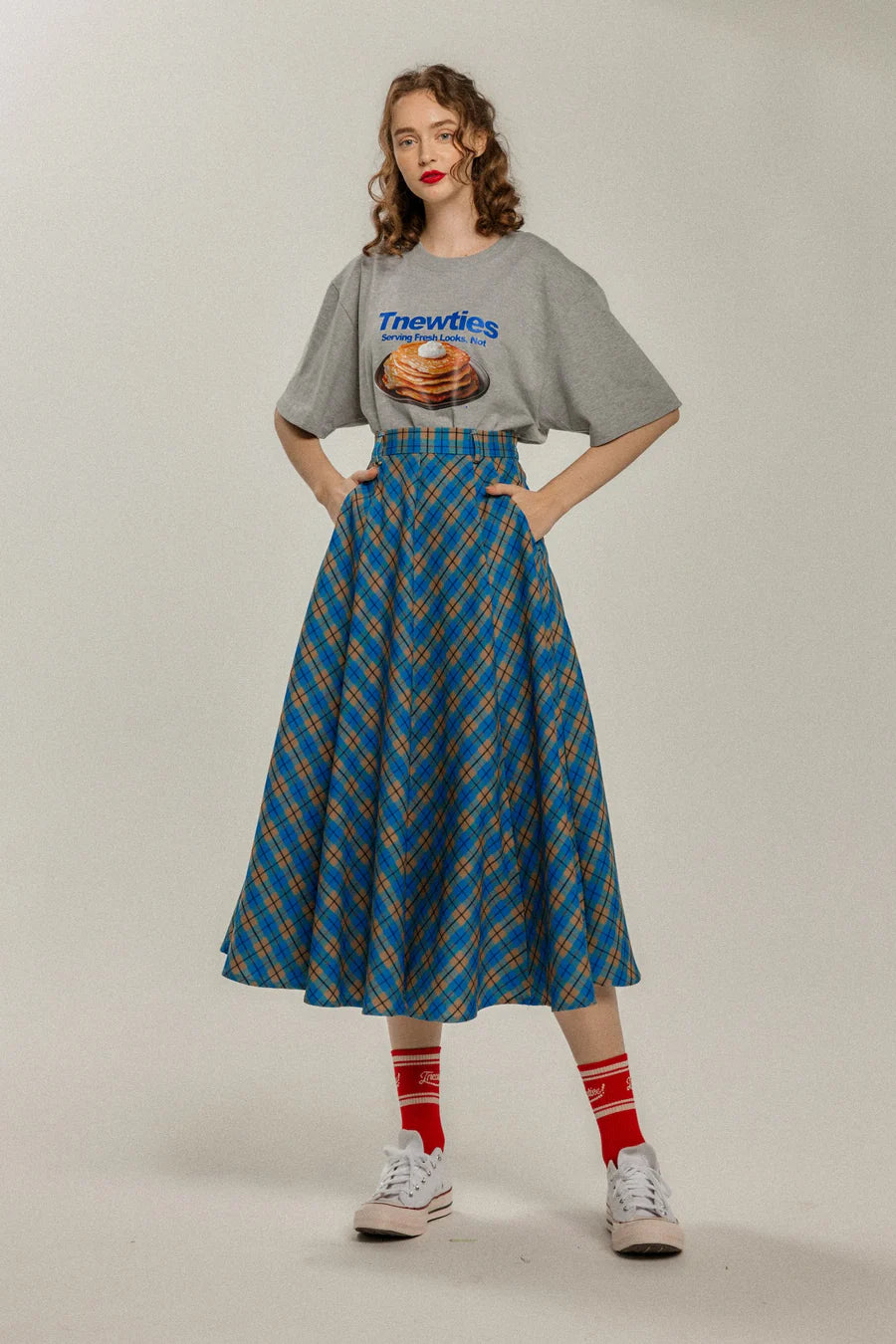 《湖へピクニックに連れて行って》ハイウエストチェックフレアスカート