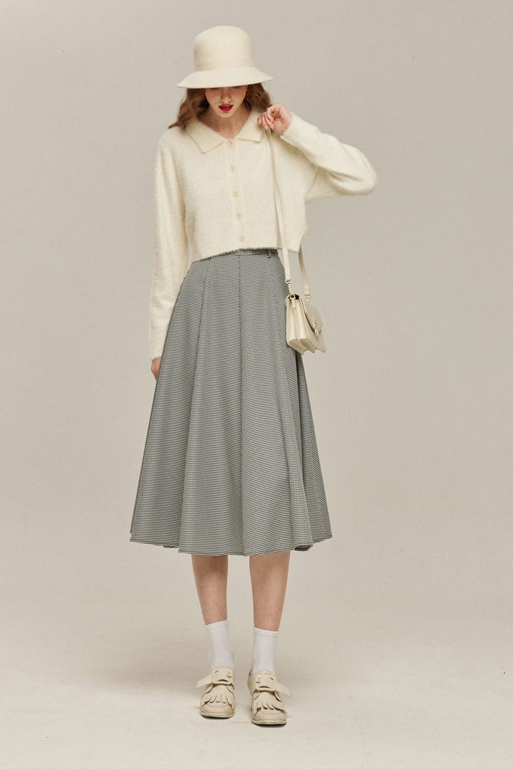 《つい一口食べちゃいました》ハイウエストサーキュラースカート-Houndstooth check