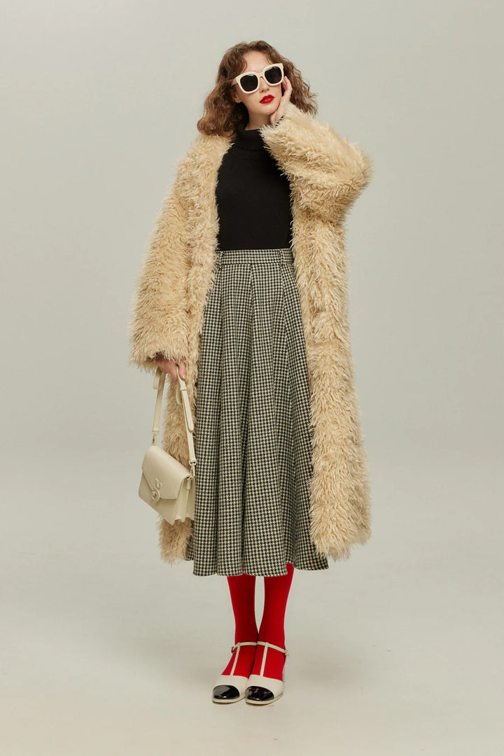 [British Derby Broadcasting] High Waist Check Skirt-Black