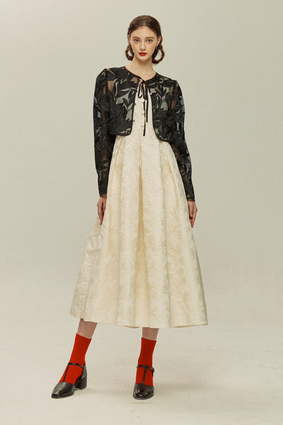 《ルーシーと入れ替わった》インナー付きボタニカルパターンサマージャケット-Black