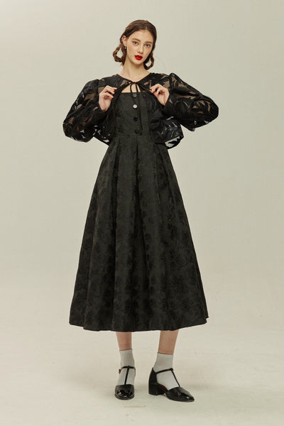 《ルーシーと入れ替わった》インナー付きボタニカルパターンサマージャケット-Black