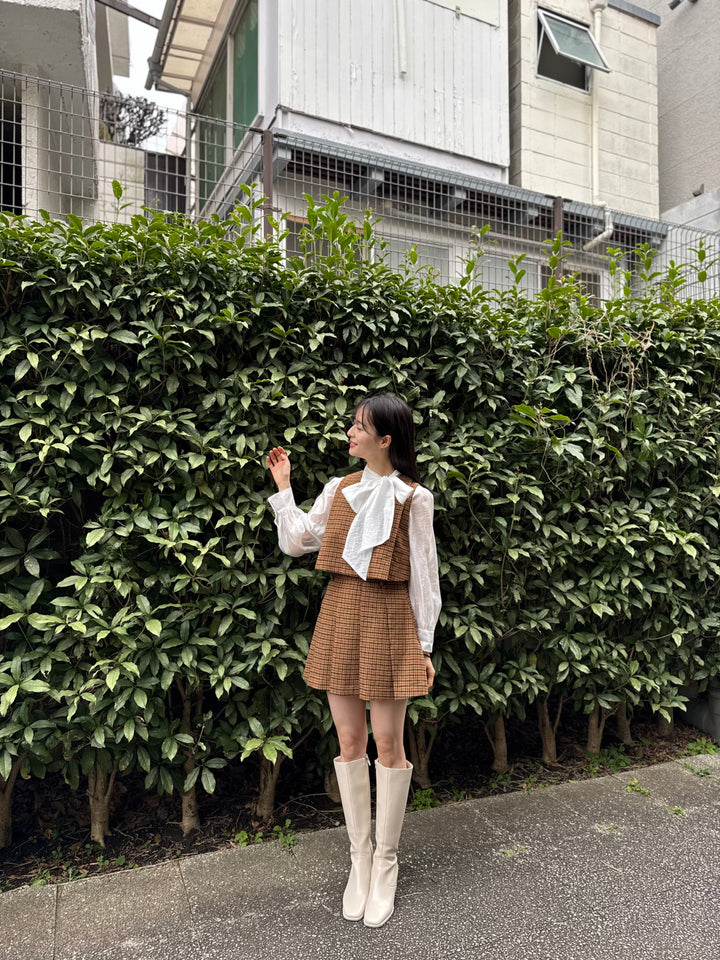 《夜のガーデナーさん》ハイウエストチェックプリーツスカート-Yellow