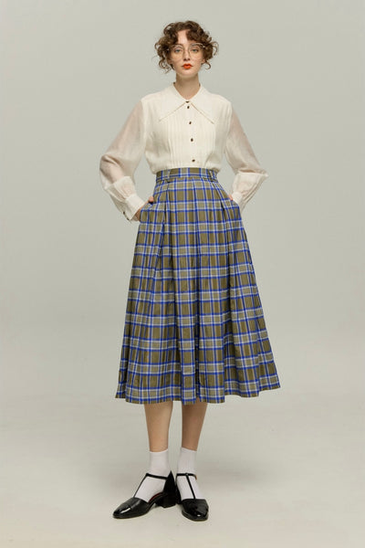 《Lifting a Dumbbell with One Hand》Plaid Pleated Skirt – Gray