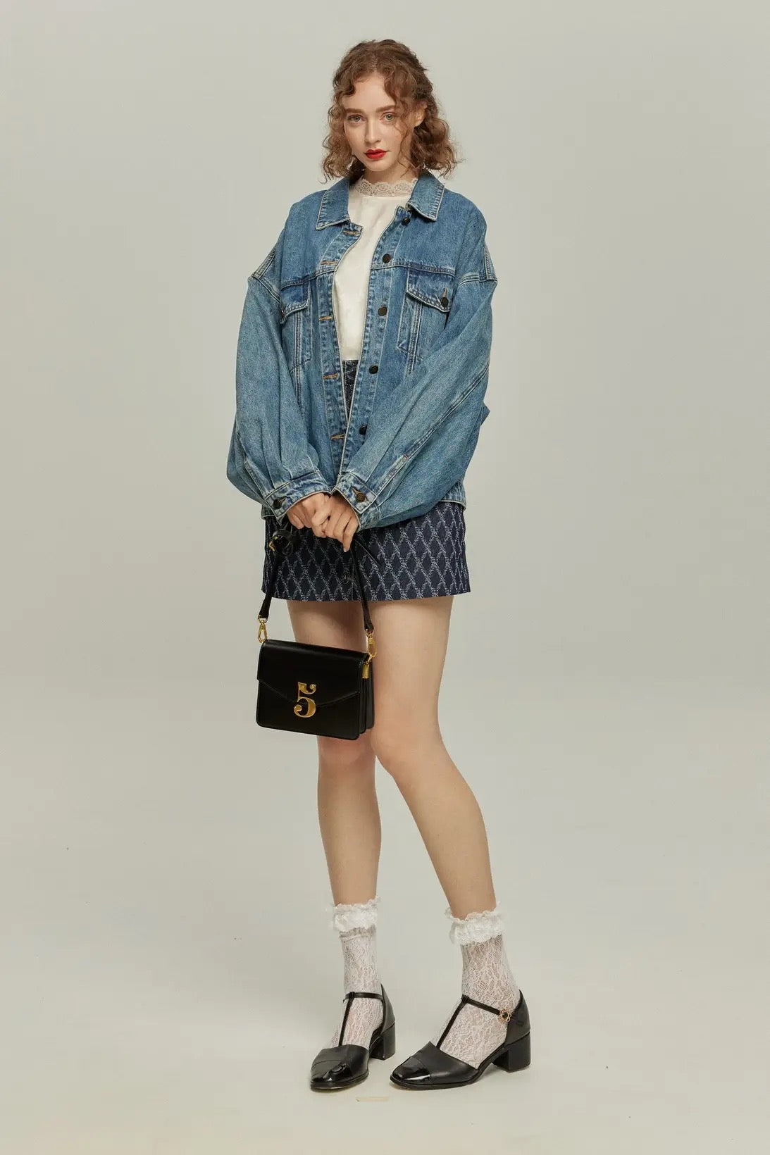 《ナプキンの正しい折り方》格子柄デニムスカート-Navy