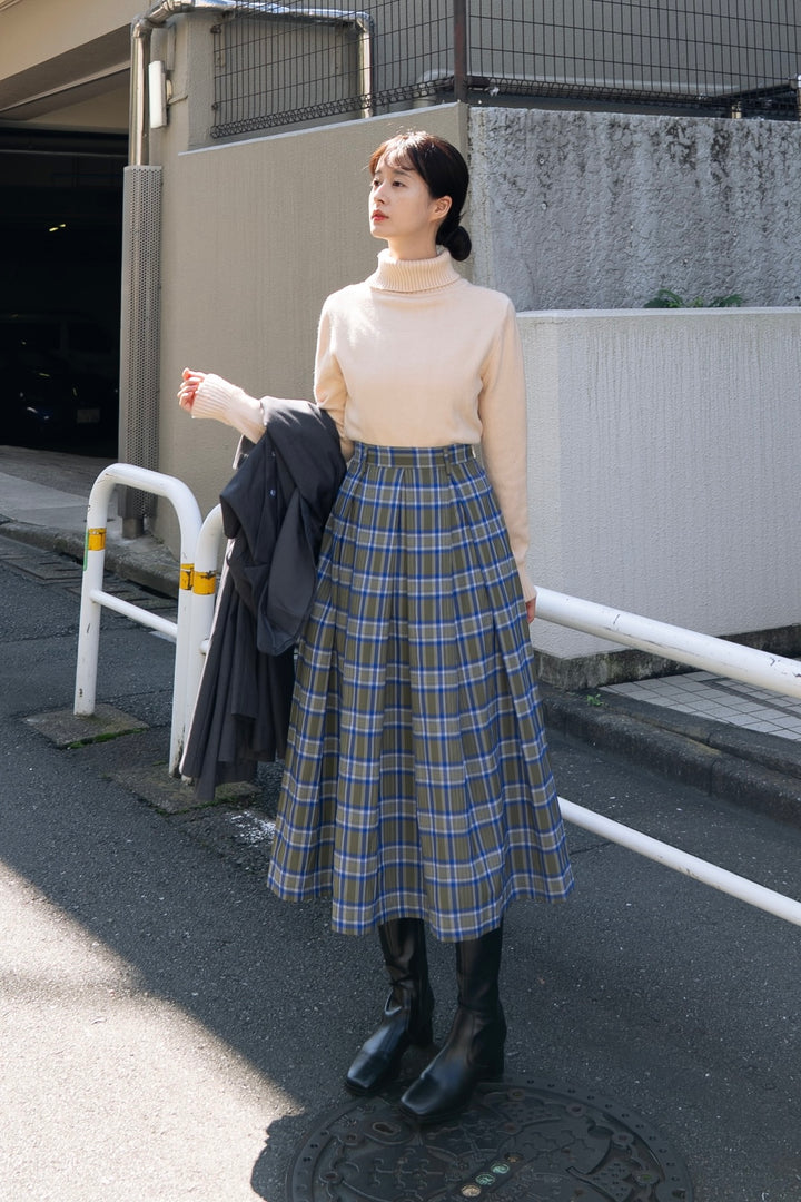 《片手でダンベルを持ち上げる》チェックパターンプリーツスカート-Gray