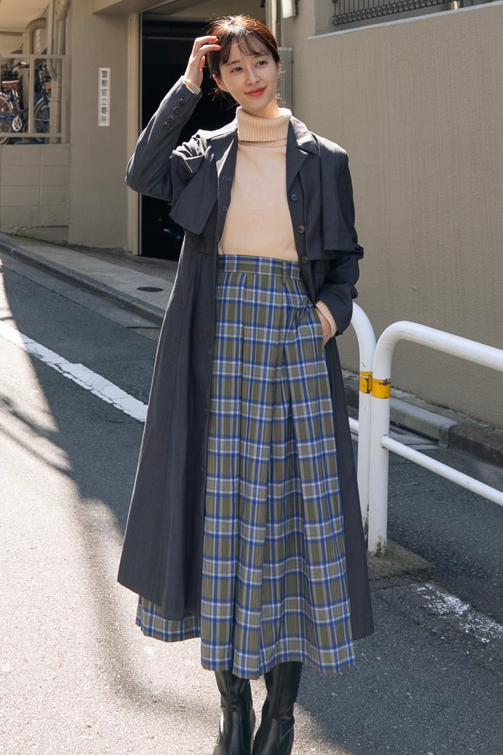 《片手でダンベルを持ち上げる》チェックパターンプリーツスカート-Gray