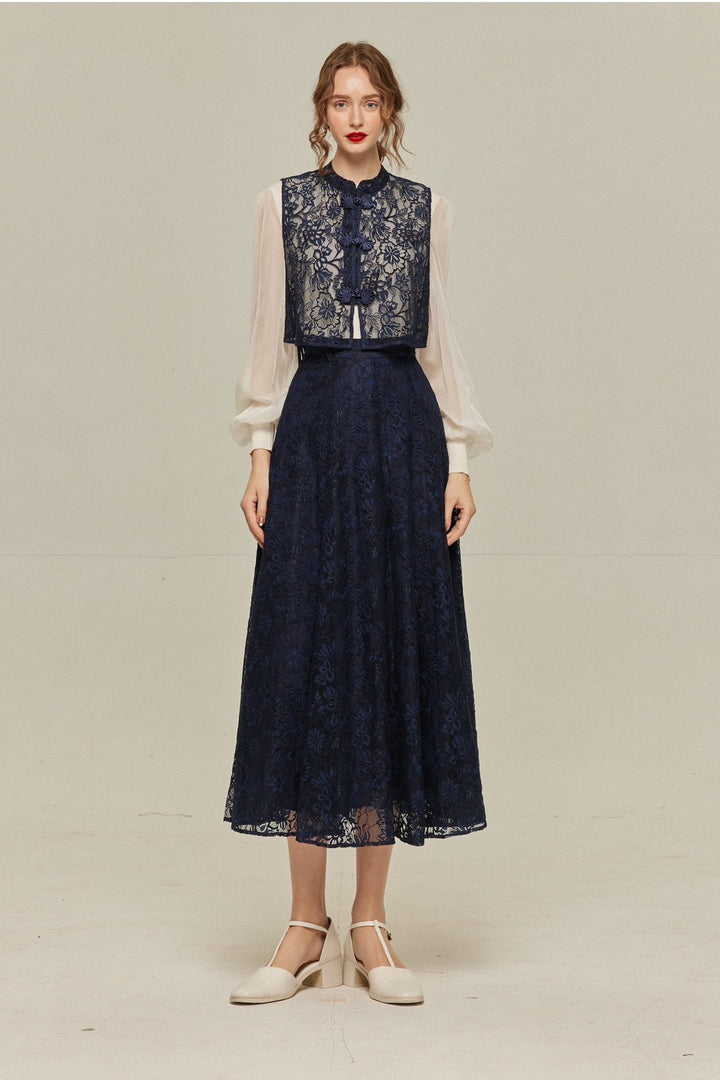 [Existing for 100 years] China buckle sleeveless tops-Navy