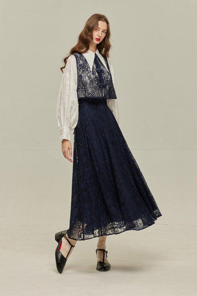 《100年も前からある》チャイナバックルスリーブレストップス-Navy