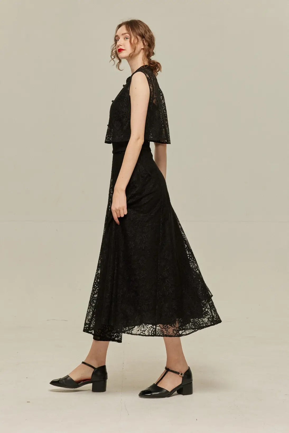 《100年も前からある》チャイナバックルスリーブレストップス-Black