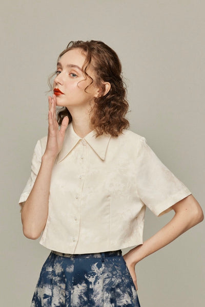 《まずは目隠しをしよう》シノワズリハーフスリーブトップス-White