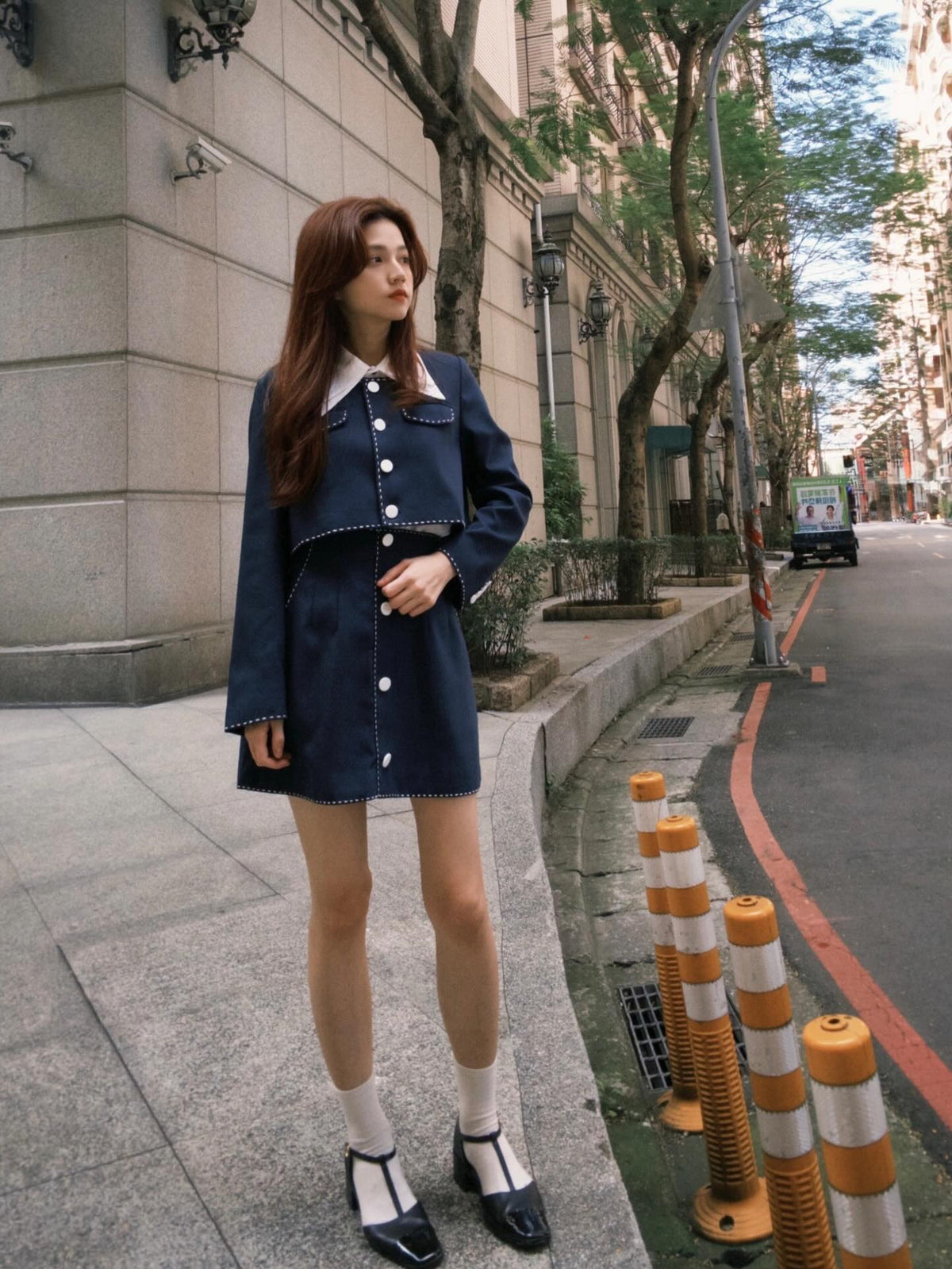 "Helen Doesn't Eat Sweets" Cropped Jacket Navy 着用例 159cm
      トップスS、ボトムスS着用