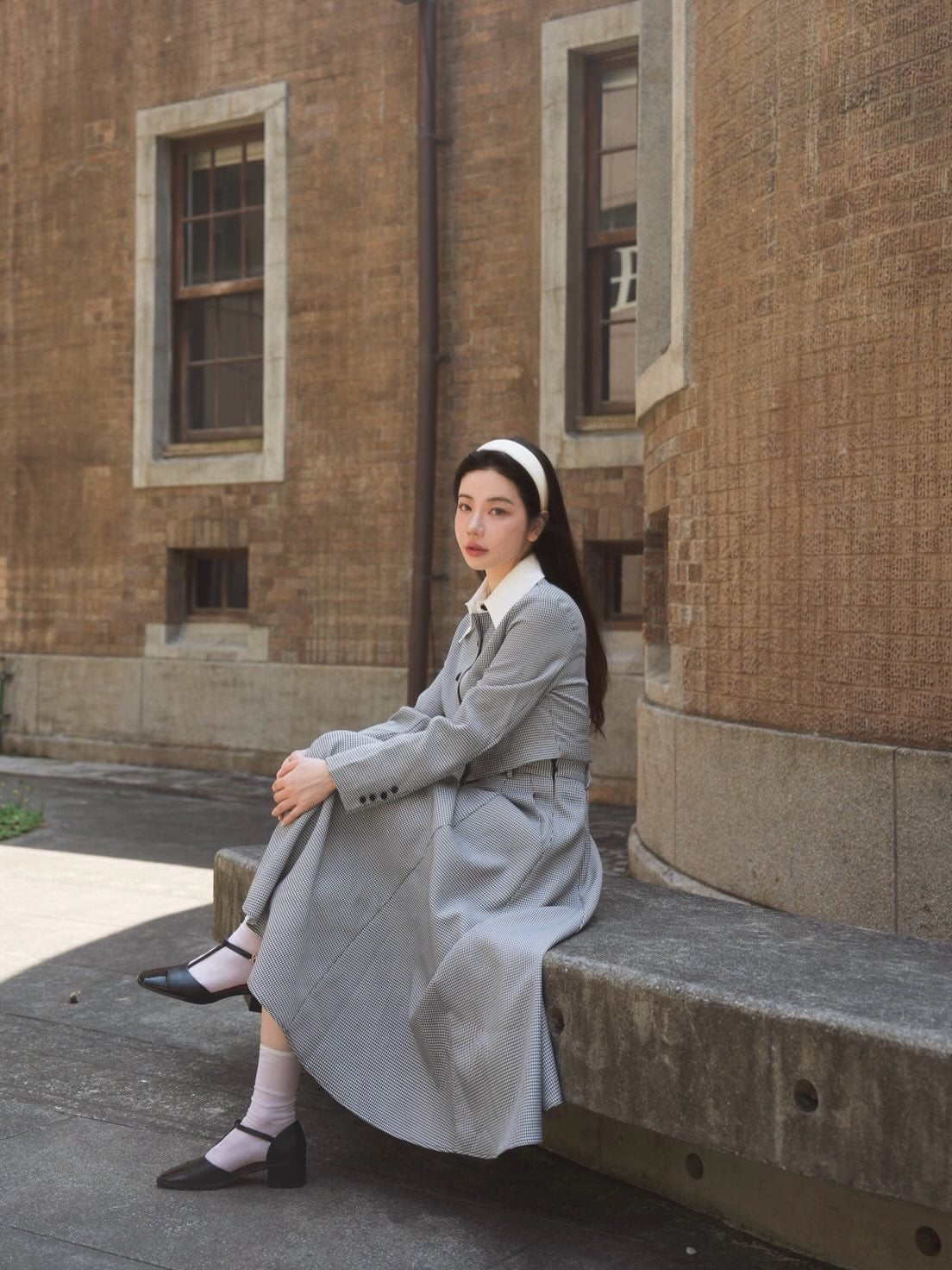 [I took a bite] High waist circular skirt - Houndstooth check 着用例 156cm
      トップスS、ボトムスS着用