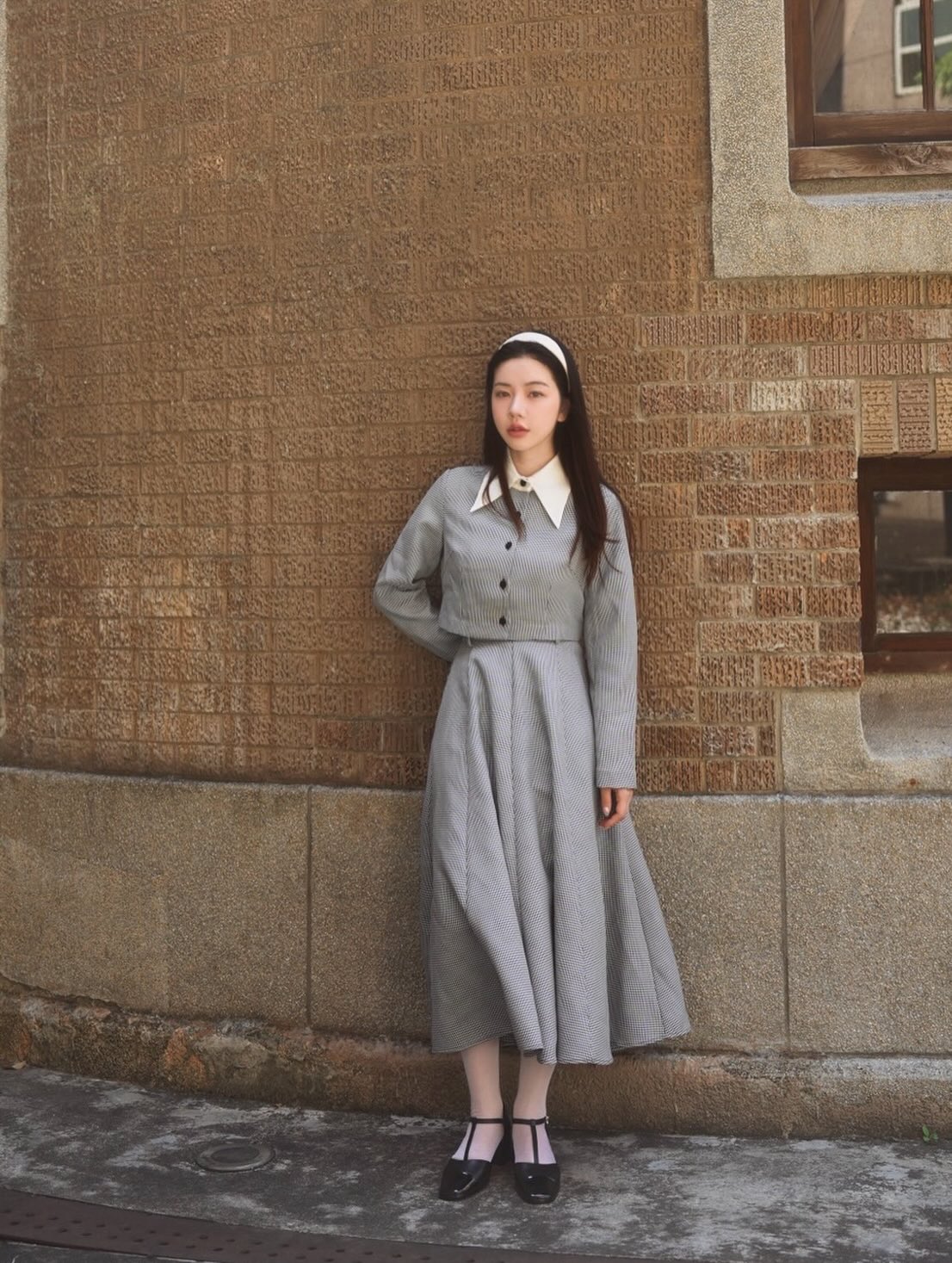 [I took a bite] High waist circular skirt - Houndstooth check 着用例 156cm
      トップスS、ボトムスS着用