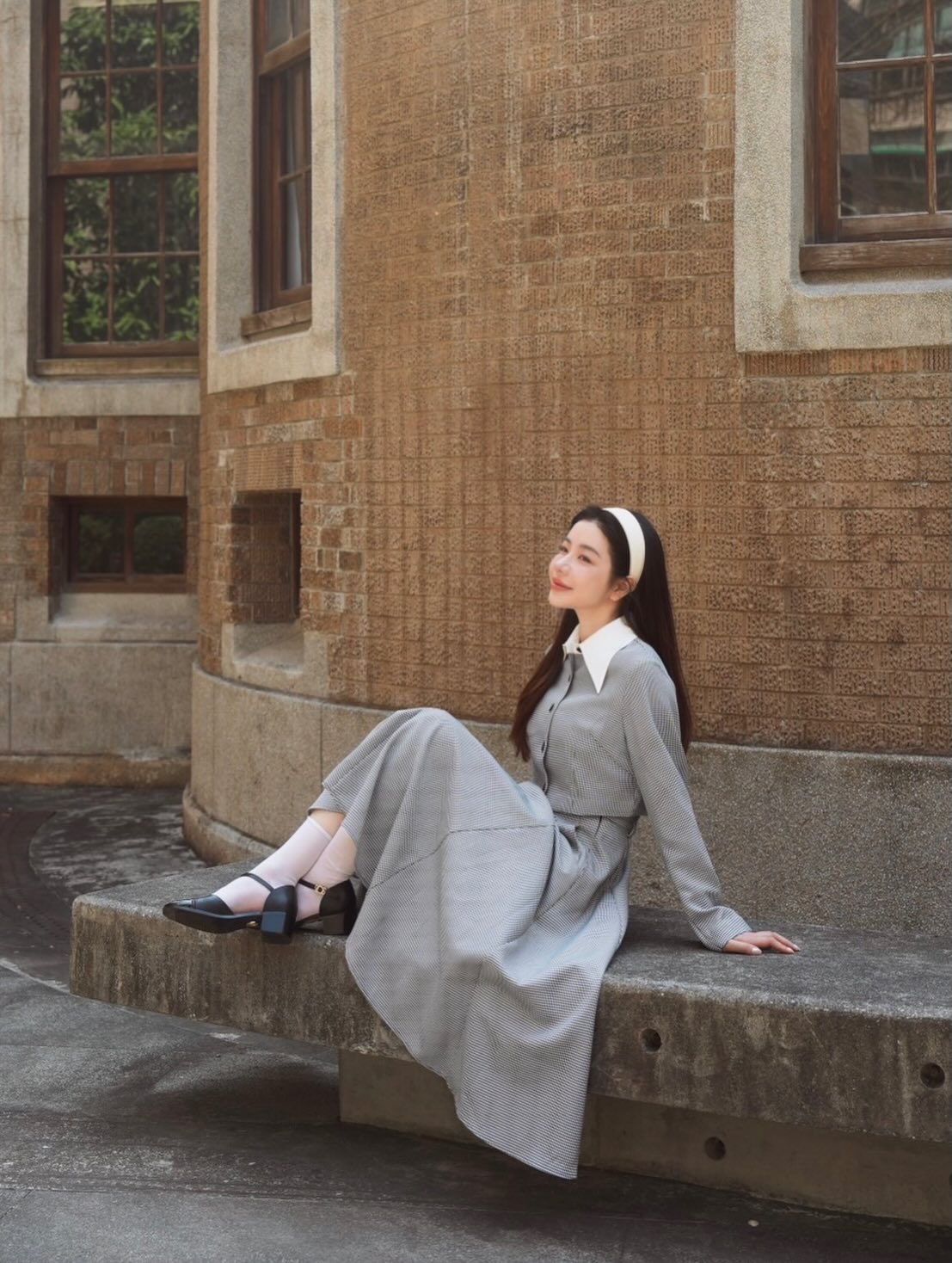 [I took a bite] High waist circular skirt - Houndstooth check 着用例 156cm
      トップスS、ボトムスS着用