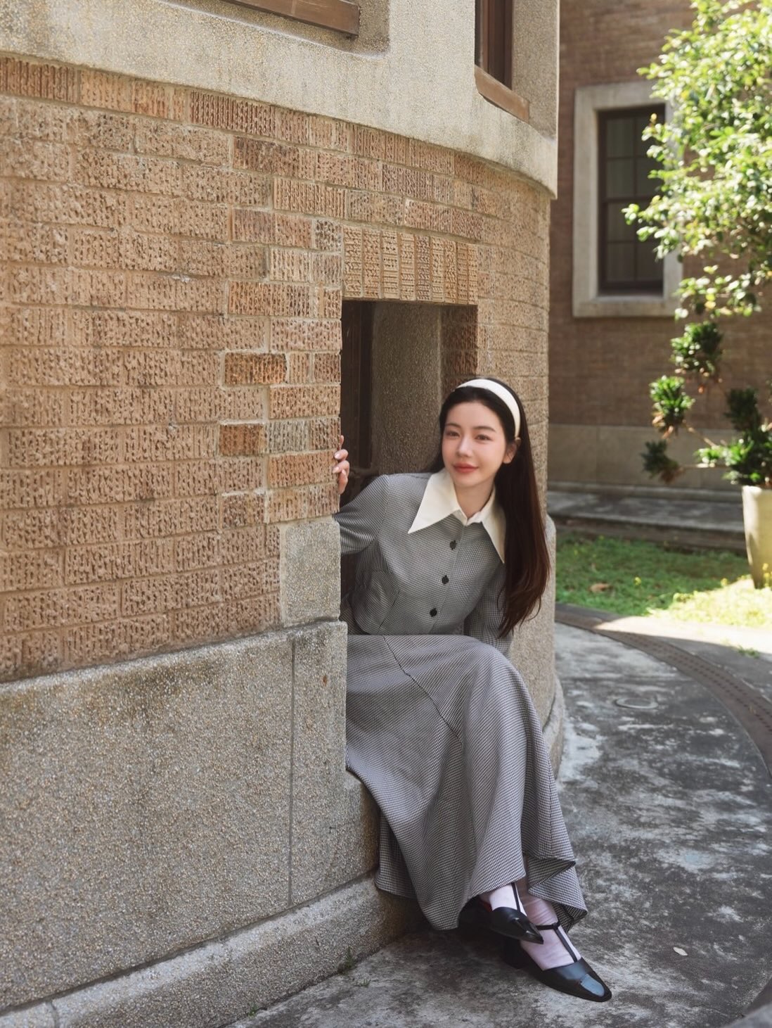 [I took a bite] High waist circular skirt - Houndstooth check 着用例 156cm
      トップスS、ボトムスS着用