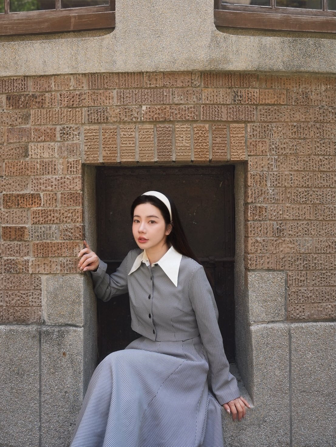 [I took a bite] High waist circular skirt - Houndstooth check 着用例 156cm
      トップスS、ボトムスS着用