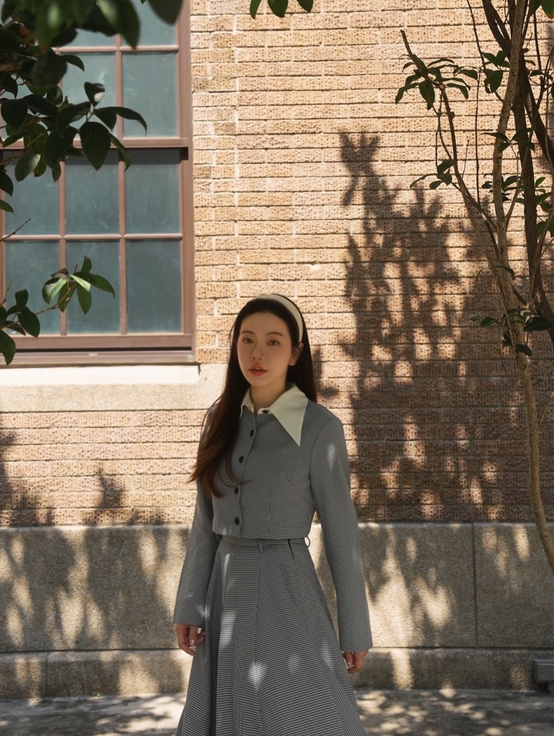 [I took a bite] High waist circular skirt - Houndstooth check 着用例 156cm
      トップスS、ボトムスS着用