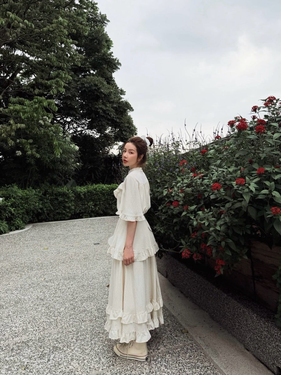 《Chant the moon spell》Flare sleeve frill blouse-Ivory 着用例 156cm
      トップスS、ボトムスS着用