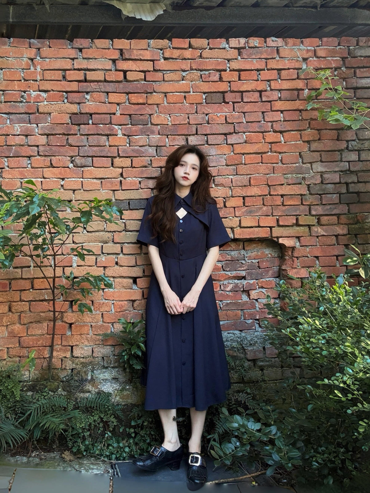 《With a flick of magic》Classical shirt dress-Navy 着用例 159cm
      ドレスS着用