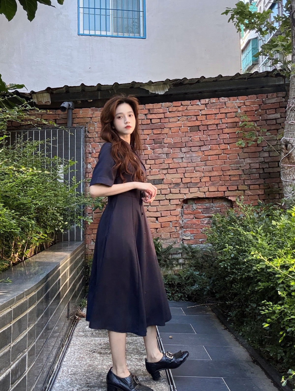 《With a flick of magic》Classical shirt dress-Navy 着用例 159cm
      ドレスS着用
