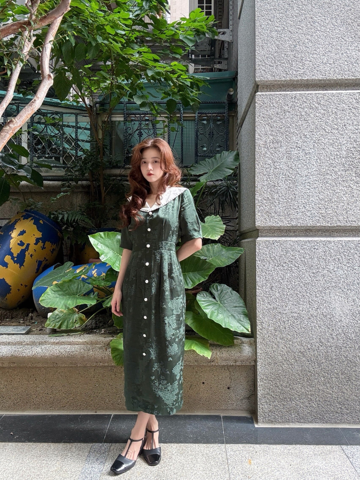 《How many baozi are in a basket? 》Lace trim jacquard dress-Black 着用例 159cm
      ドレスS着用