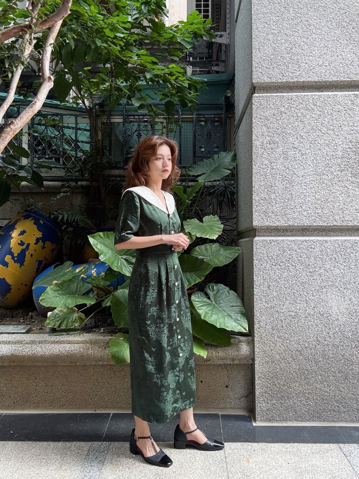 《How many baozi are in a basket? 》Lace trim jacquard dress-Black 着用例 159cm
      ドレスS着用