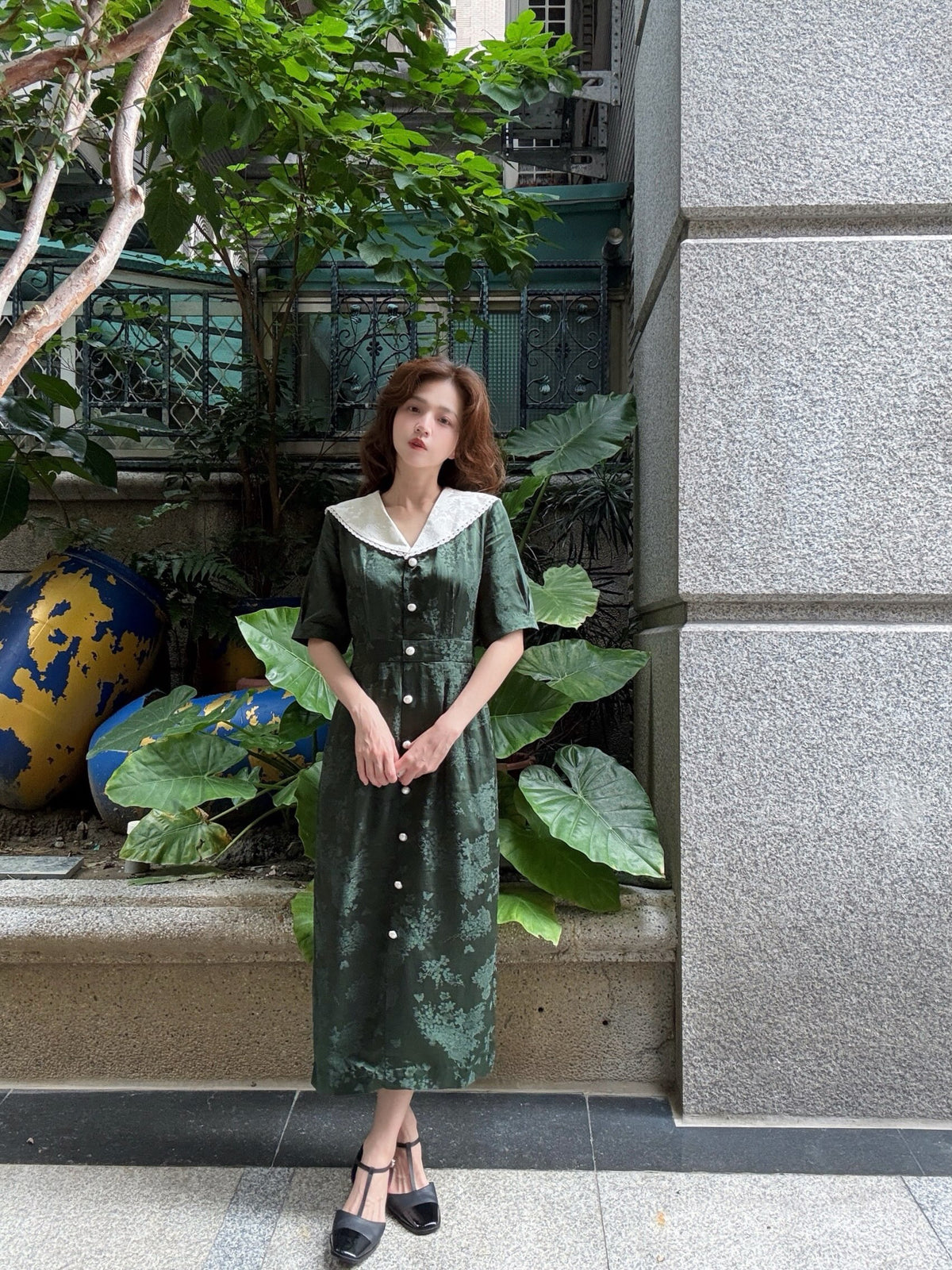 《How many baozi are in a basket? 》Lace trim jacquard dress-Black 着用例 159cm
      ドレスS着用