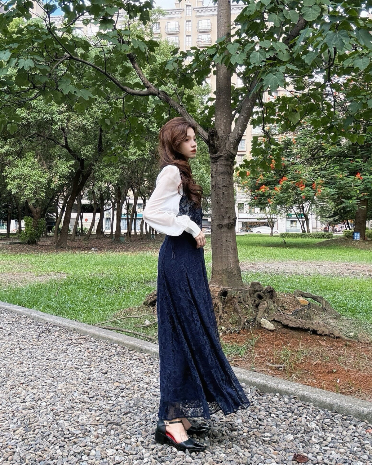 《100년도 전부터 있다》 차이나버클 슬리브레스 탑스-Black 着用例 159cm
      トップスS、ボトムスS着用