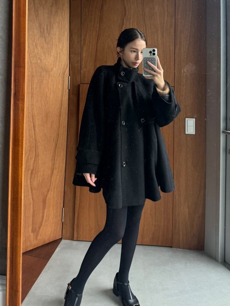 《Are you eating frozen food again? 》2way collar wool blend coat-Gray 着用例 158cm
      アウターS着用