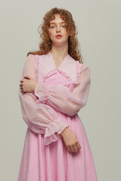《メリーがまた嫉妬している》シースルーフリルブラウス-Pink