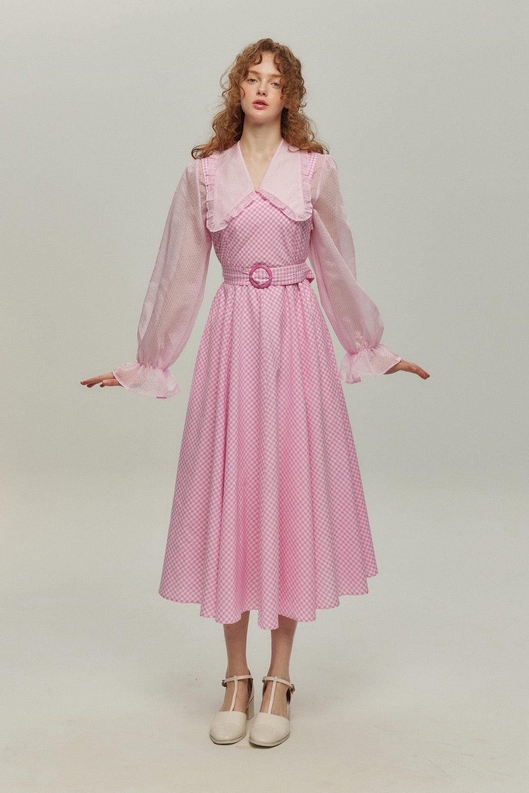 《メリーがまた嫉妬している》シースルーフリルブラウス-Pink